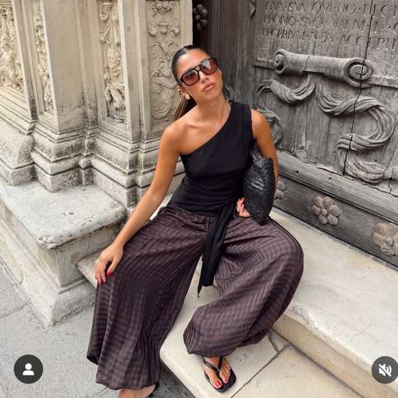 ZARA ZW COLLECTION GINGHAM BLOOMER PANTS - Picture 2 of 16